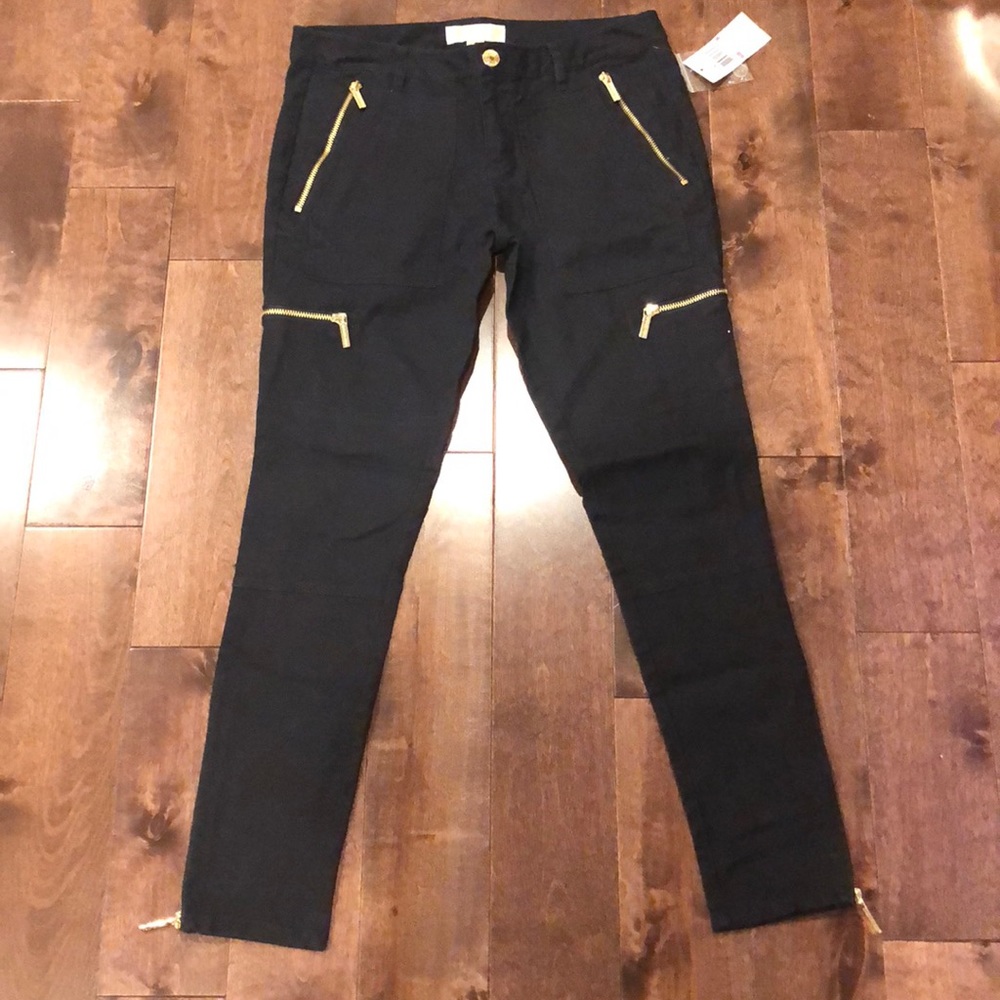 Michael Kors Navy Pants with Gold Zip Detail
